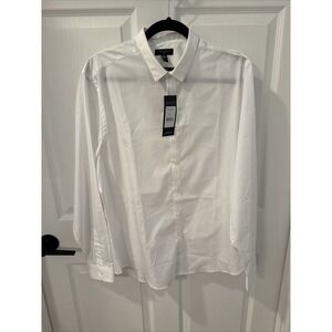 New Look Mens White Cotton Button-Up Shirt Size Large Collared Button‎